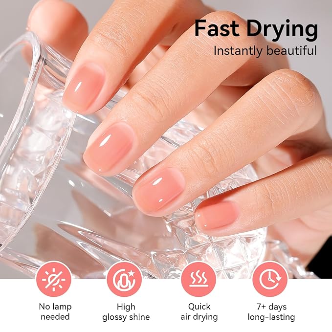 Jelly Nude Nail Polish Set 6 Colors Neutral Beige Nude Rose Pink Brown Sheer Pink Jelly Nail Polish, Quick Dry, Non-Toxic, Rich in Castor Oil, Professional Nail Art DIY Gift