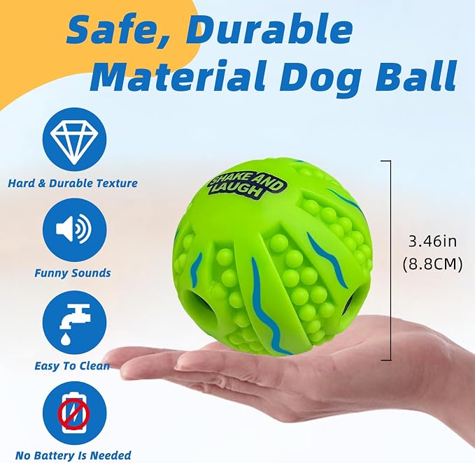 Spiky Interactive Dog Toys Ball, Wave, M, 3.46 in (8.8 cm) | Shaking with Gibbering Sound, For Training, Teeth Cleaning, Herding