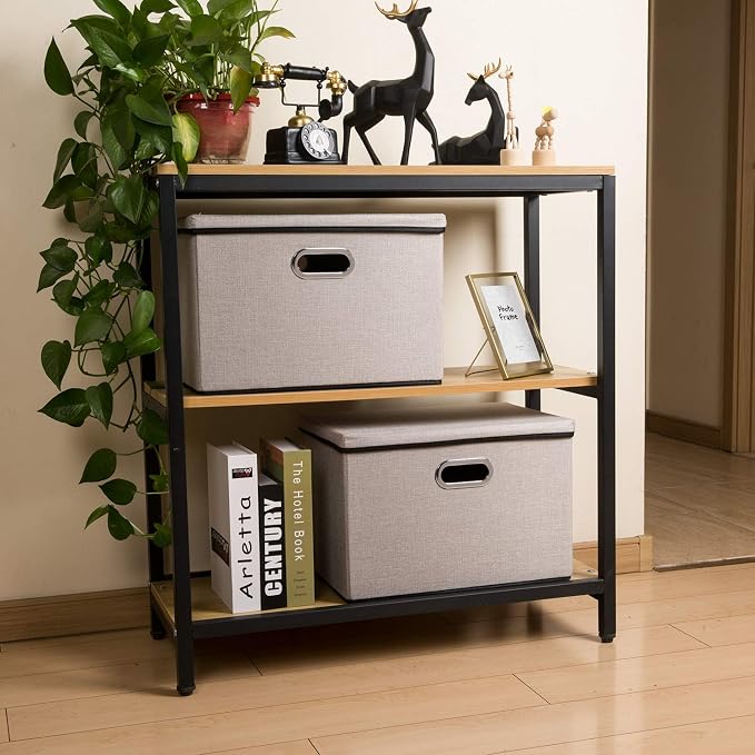 Large Foldable Storage Bin with Lid [1-Pack] Linen Fabric Decorative Storage Box Organizer Container Basket Cube with Handles Divider for Closet Office Living Room Light Grey(17.7x11.8x11.8)