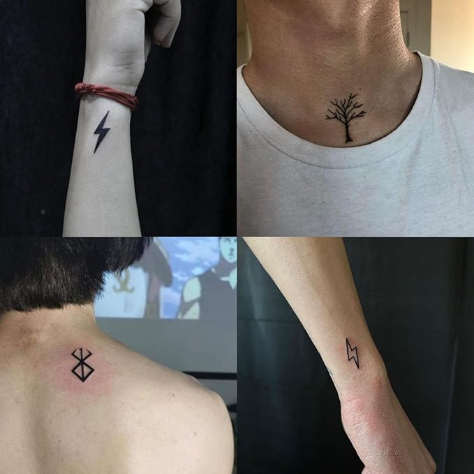 Tattoo Tech, 2 Sheets Black Thunder Ray Temporary Fake Tattoos For Men Arm Hand Neck, Semi Permanent Tattoo For Adults,Realistic, Waterproof and Non-Reflective,Minimalist Design, Last 2 Weeks