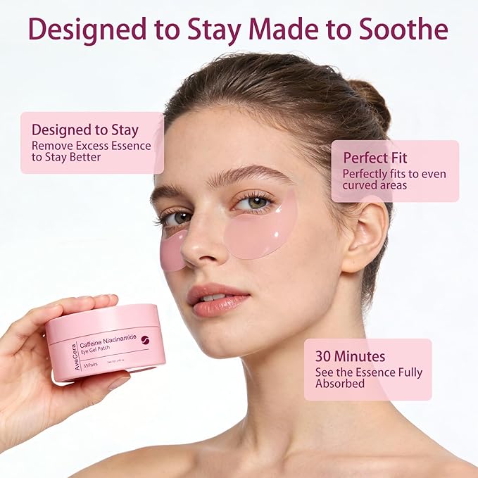 Under Eye Patches Brightening Cooling Hydrating Eye Masks for Dark Circles, Puffiness & Wrinkles, Infused with Caffeine and Hyaluronic Acid, Soothing Anti-Aging Treatment for Women & Men