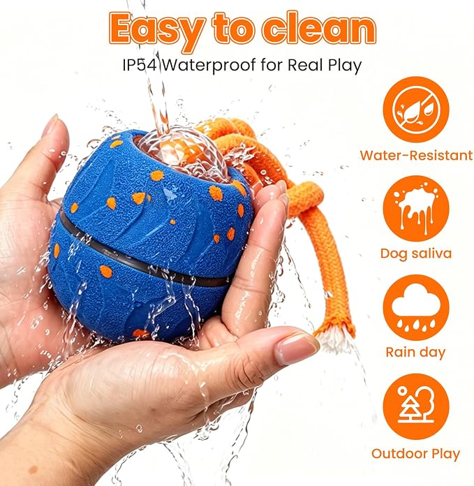 Interactive Dog Toy Ball, Automatic Bouncing Rotating, Realistic Dog Barking Sounds, E‑TPU, IP54, Rechargeable, for Small/Medium/Large Dogs, Indoor/Outdoor（Light Blue）