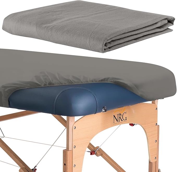 Deluxe Flannel Flat Massage Table Sheets by NRG - 100% Cotton Flannel Massage Linens - 160 GSM, 200 Thread Count - Soft Double Brushed Cotton - Oversized for Better Coverage - 63" x 100" - Color Stone