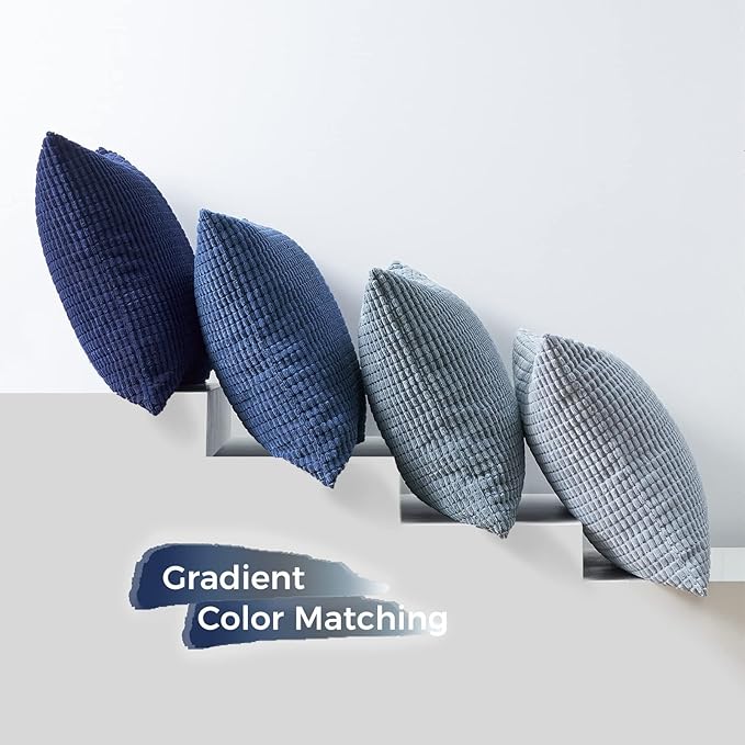 Topfinel 4 Packs Blue Decorative Throw Pillow Covers 16x16 Inch for Living Room Couch Bed Sofa, Boho Western Farmhouse Home Decor, Square Soft Moss Corduroy Fall Cushion Case 40x40 cm