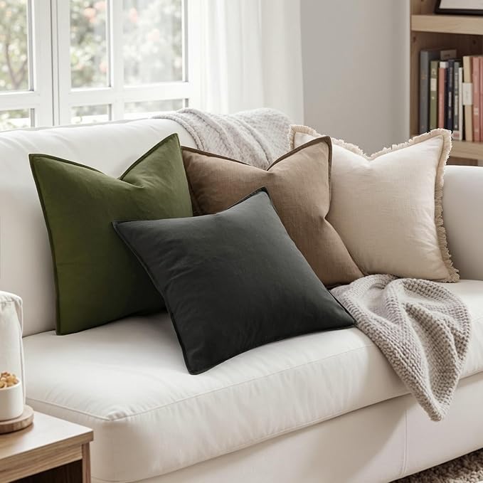 MIULEE Euro Shams Decorative Linen Pillow Covers 24x24 Inch Dark Gray | Pack of 2, Boho Farmhouse Modern Soft Accent Throw Pillows, Neutral Cushion Covers, Home Decor for Bed Sofa Couch Living Room