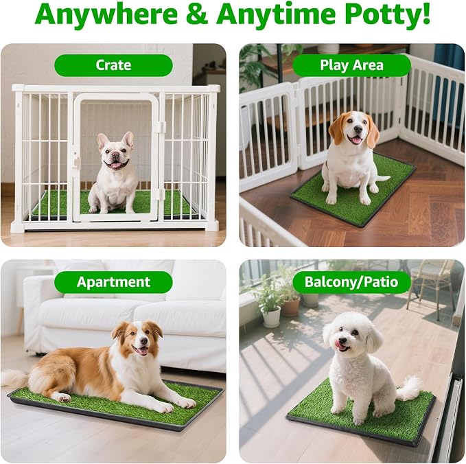 Portable Dog Grass Pad with Tray 35"x23", for Indoor Outdoor Potty Training | Dog Litter Box, Easy to Clean, Pet Loo, Artificial Grass Patch, Washable Pee Pad, Ideal for Patio Balcony Apartment