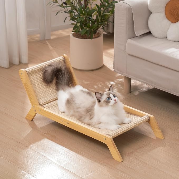 Avont Sisal Cat Scratcher Bed for Indoor Cats, Solid Wood Scratching Lounge | No-Mess Cat Chair Couch Horizontal Scratcher - Extra Large