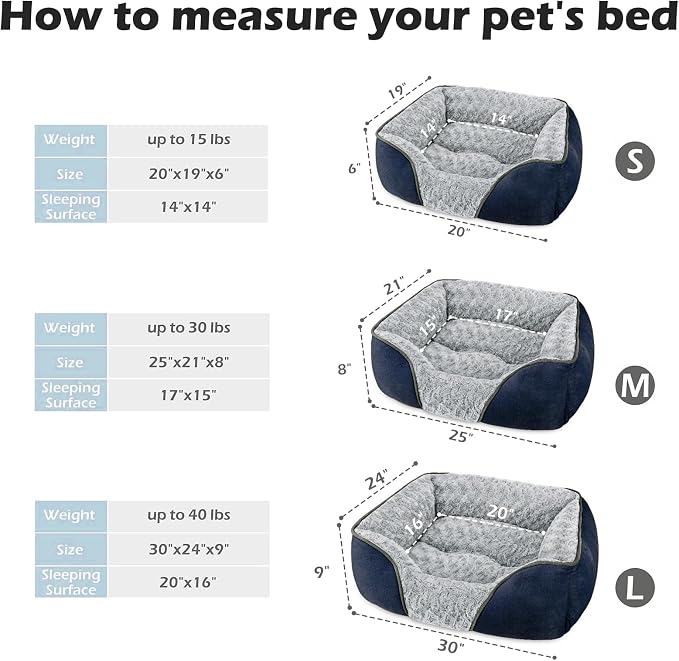 Small Dog Bed Rectangle Washable Orthopedic Soft Calming Sleeping Durable Pet Cuddler with Anti-Slip Bottom