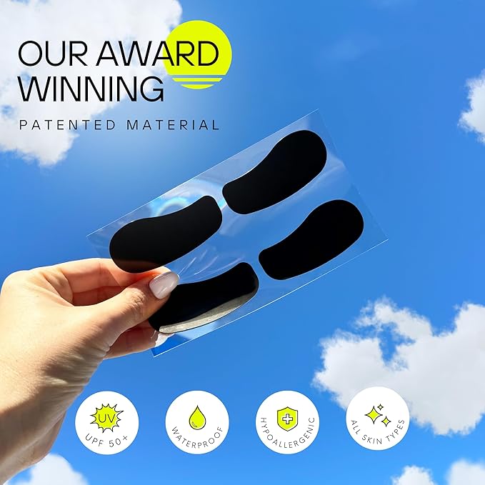 Sun Patch, Hypoallergenic Sun-Screen Under Eye Patches, 100% Silicone UPF-50 UV Protection, Reusable, 1 Pack/4 Pairs, Black