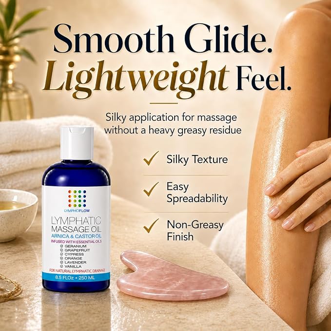 Bruizex Lymphatic Drainage Massage Oil with Arnica & Cold Pressed Castor Oil- Lightweight Non-Greasy Body Massage Oil for Daily Lymphatic Massage, Aftercare Routine, Post Surgery, BBL, Lipo - 8.5 Oz