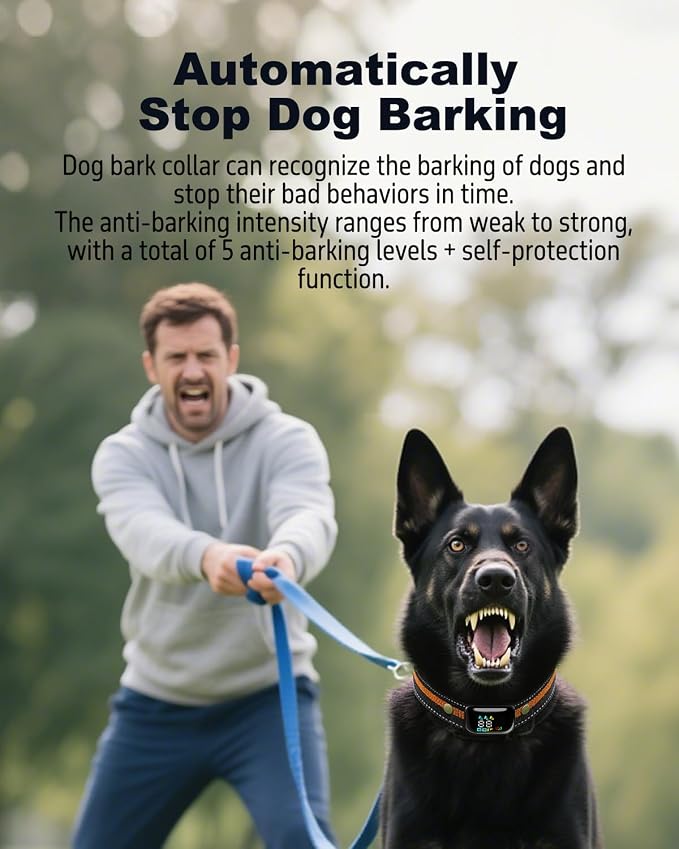 2-in-1 Dog Shock Collar with Remote Control and Automatic Bark Mode - Electric Training Smart Anti Barking Collars for Small Medium Large Dogs E-Collar 3300FT (5-150Lbs) IPX7 Waterproof