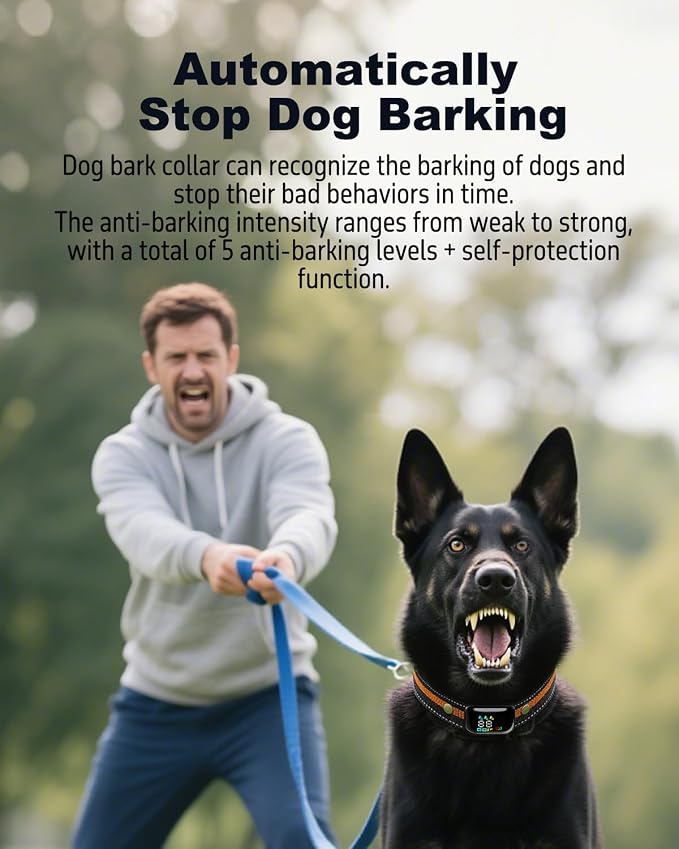 2-in-1 Dog Shock Collar with Remote & Bark Collar - Smart Anti Barking Dog Electric Training Collar with 5 Adjustable Sensitivity & 3300FT for All Breeds IPX7 Waterproof E-Collar for 2 Dogs