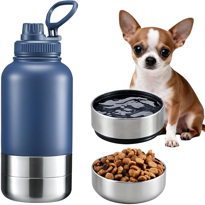 Cibaabo Insulated Dog Water Bottle 32oz Keep Water Cool with 2 Bowls