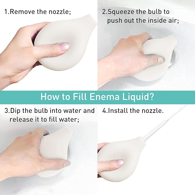 TopQuaFocus 8oz Enema Kit - Anal and Vaginal Douche for Men, Flushing System with Silicone Bulb and 4 Replaceable Tips (Transparent)