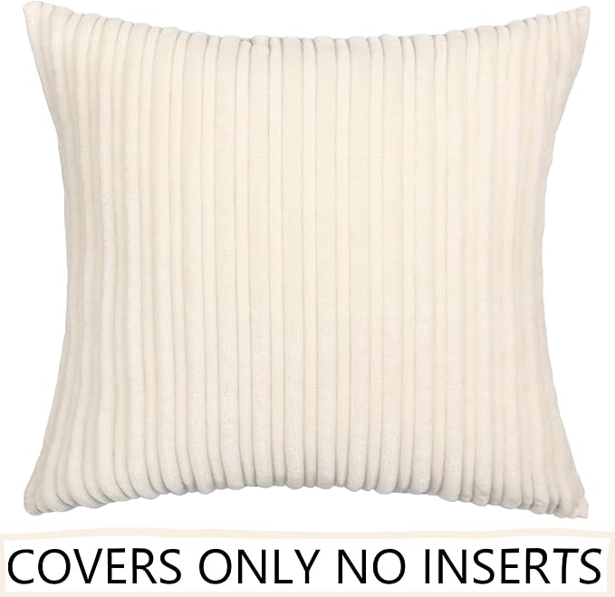 UGASA Soft Striped Throw Pillow Covers Solid Corduroy Decorative Square Set Cushion Cases Pillowcases for Couch Sofa Bedroom, 1 Pack, 24x24 Inch, Cream