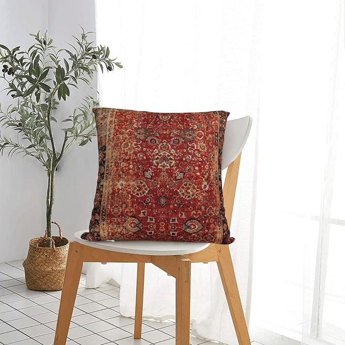 Antique Oriental Turkish Carpet Pattern Pillow Covers Decorative Square Throw Pillowcase 18x18 Inch Couch Cushion Cover for Home Decor Living Room Bedroom College Dorm Bed Car Sofa