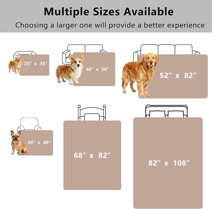 Waterproof Blanket - Reversible Dog Throw as Furniture Protector | Soft Velvet & Flannel, TPU Leak-Proof Liner, Machine Washable, Fits Couch and Bed, 68" x 82", Beige/Khaki