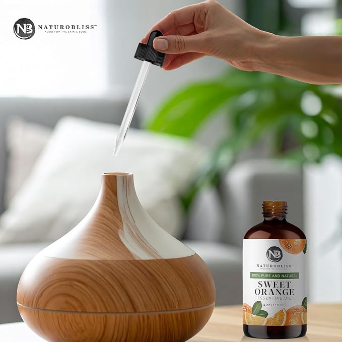 NaturoBliss 100% Pure & Natural Sweet Orange Essential Oil Therapeutic Grade Premium Quality Oil with Glass Dropper - Huge 4 fl. Oz - Perfect for Aromatherapy and Relaxation