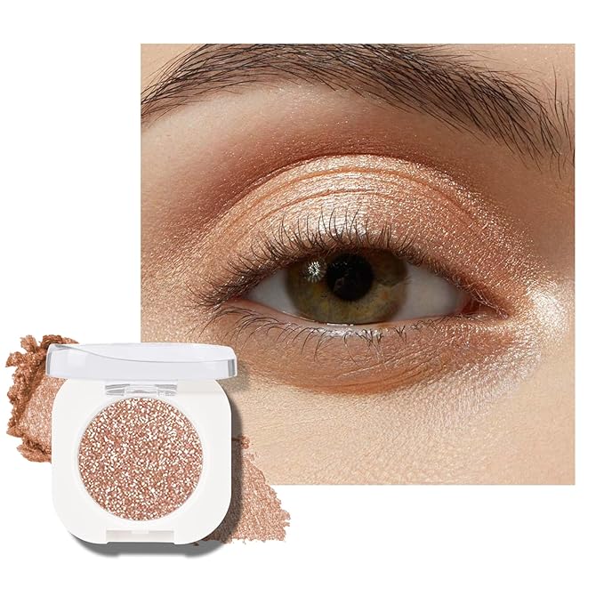KYDA Champagne Glitter Single Eyeshadow, Champagne Shimmer Glow Eyeshadow, Ultra-fine Lightweight, Crease-proof High Pigmented Formula, Mini Glitter Eyes Makeup, Moonstone