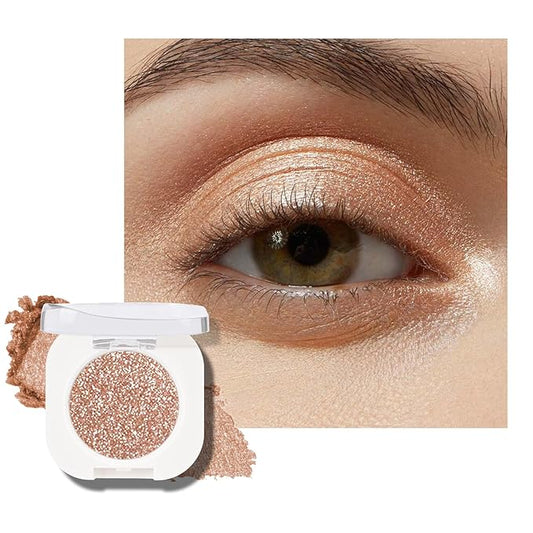 KYDA Champagne Glitter Single Eyeshadow, Champagne Shimmer Glow Eyeshadow, Ultra-fine Lightweight, Crease-proof High Pigmented Formula, Mini Glitter Eyes Makeup, Moonstone