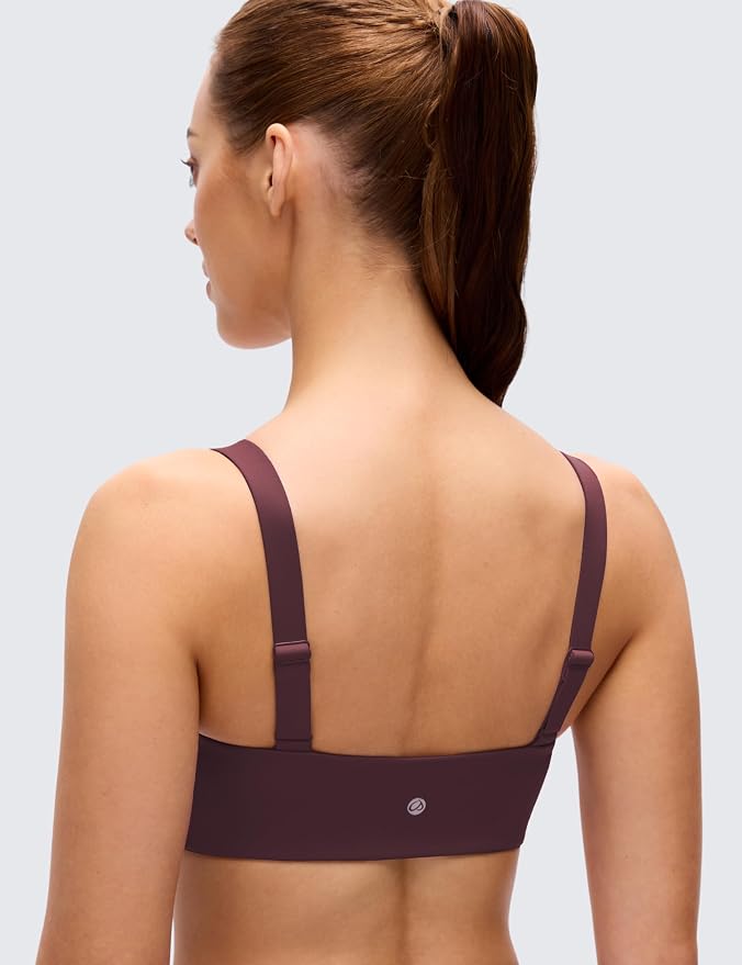 CRZ YOGA Butterluxe Adjustable Wide Strap Sports Bras for Women - Square Back Padded Scoop Neck Yoga Top