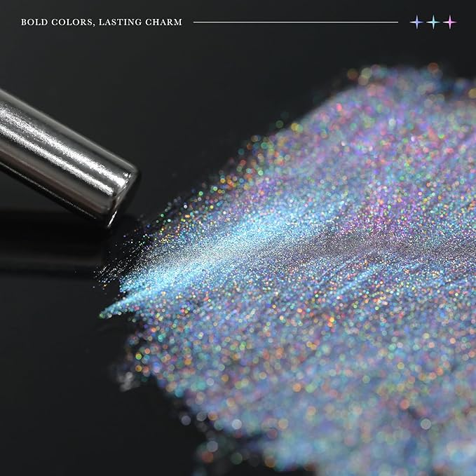 GAOY Rainbow Cat Eye Gel Nail Polish, 16ml Jelly Blue Gray Glitter Holographic Nail Polish with Magnet, Reflective Translucent UV Gel, 3312 Nebula Opal