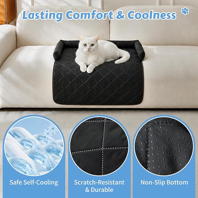 Cooling Dog Bed Mats with Neck & Head Support, 31.5 x 23.62 inch Black | for Small and Medium Dogs & Cats, Non-Slip, Machine Washable, Protects Sofa from Fur & Scratches