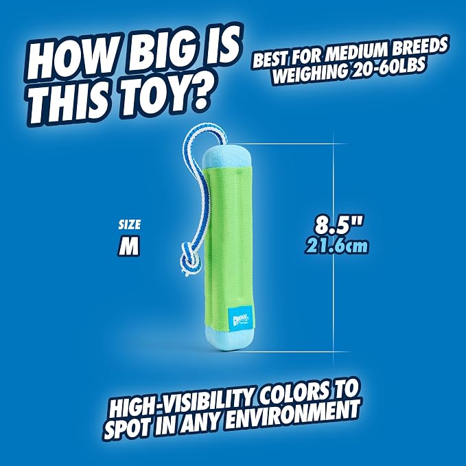 Chuckit! Amphibious Bumper Fetch Stick Toy for Dogs-Floats in Water-Interactive Dog Toys to Keep Them Busy-Tough Rubber,Nylon & Foam - Non-Slip Rope Handle - Assorted Colors, Medium (Pack of 12)