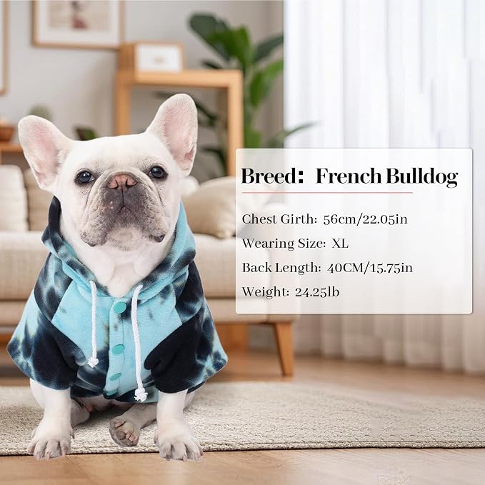 Dog Hoodie Tie Dye Dog Sweatshirt Chic Winter Clothes Ultra-Soft Warm Sweaters for Small Medium Dogs Fashion Pet Clothes for Dogs (Blue/Black/Grey, L (Back: 14.96",Chest: 19.68", Neck: 16.53"))