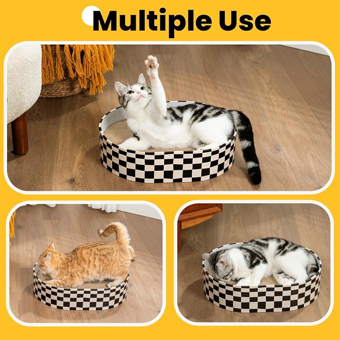 Conlun Oval Cat Scratcher Box with 4 Scratching Pads | Medium | Corrugated Cardboard | Reversible Design | Protects Furniture | Enclosed Bottom | Mess-Free Lounge Bed for Indoor Cats