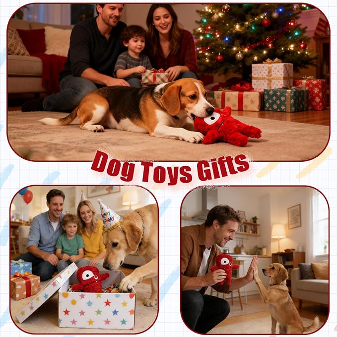 Monster Stuffed Squeaky Dog Toy, Crinkle Dog Plush Toy, Red | Soft Lightweight Toy for Fetch and Chew, Interactive Outdoor Indoor Play for Tug, Birthday Gift, For Puppy Small Medium Dog
