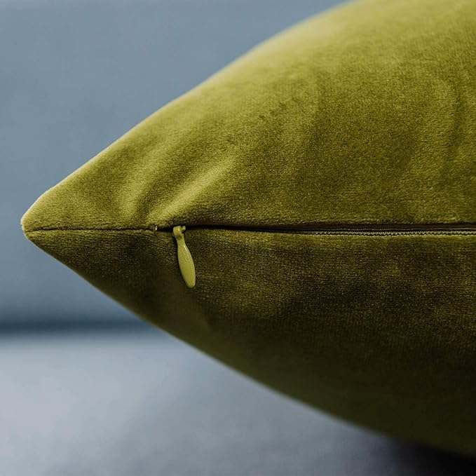 14x24 Velvet Throw Pillow Covers Set of 2 for Couch Bed Sofa,Olive Green | Decorative Soft Pillow Covers with Invisible Zipper for Couch Sofa Bed Living Room Bedroom Home Decor