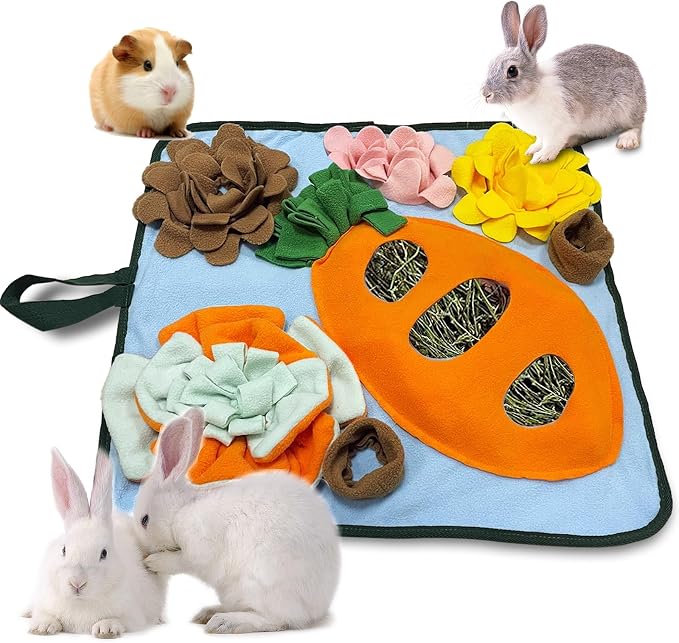 Rabbit Foraging Mat Hay Feeder Toys, Interactive Pet Snuffle Mat Soft Feeding Pad for Bunnies, Washable Bunny Hay Feeder Treat Dispenser Foraging Toys for Rabbits (Size M: 50 * 50cm)