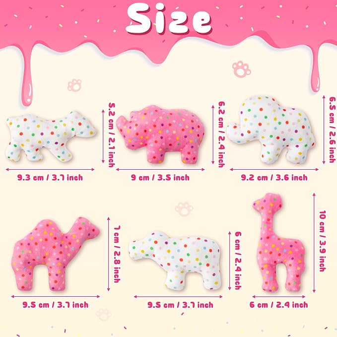 MALLMALL6 6Pcs Frosted Animal Cookie Catnip Crinkle Paper Sound Toys Gift for Cat, Catmint Teething Chew Kick Interactive Toy for Indoor Cats, Soft Candy Pet Presents Supplies for Kitten Lover