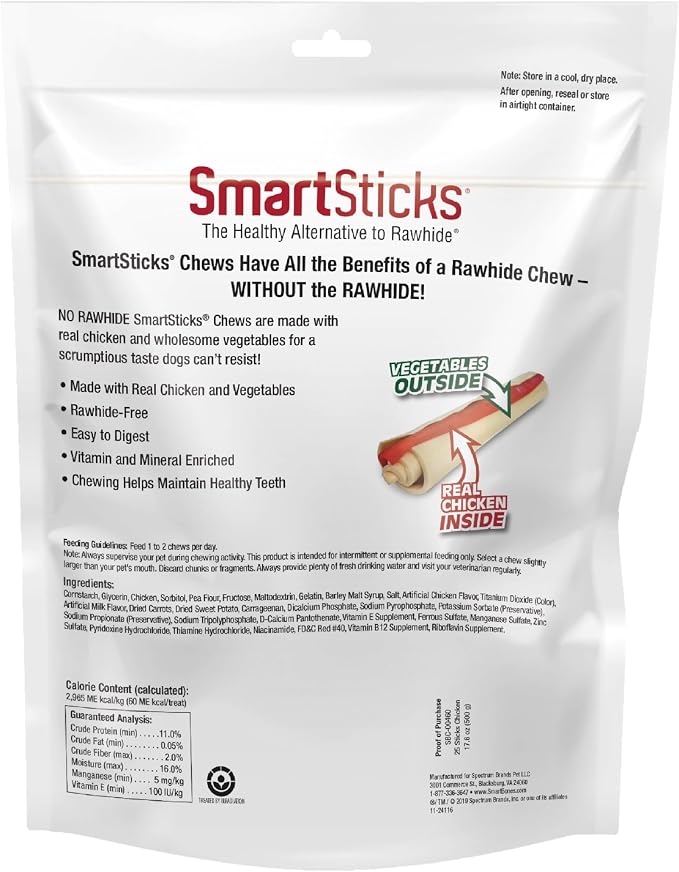 SmartBones SmartSticks Rawhide-Free Dog Treats, Peanut Butter, 10 Count | With Real Peanut Butter & Chicken, Easy To Digest Chew, Vitamin & Mineral Enriched, Supports Dental Health, For Small Dogs