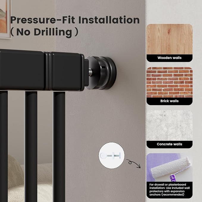 Extra Tall Cat Gate 51"-87" Height Adjustable Pressure Mounted 4 Extensions | 51"-87" height & 27.56"-37" width adjustability; pressure-mounted installation. 4 extension Ideal for doorways, pets & babies