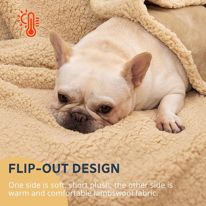 Waterproof Dog Blanket 40 x 60 in for Small & Medium Dogs, Washable | Aodisman Reversible Soft Fleece Pet Throw,Leakproof Furniture Protector for Sofa,Couch,Crate,Cats,Kittens & Puppies,Khaki