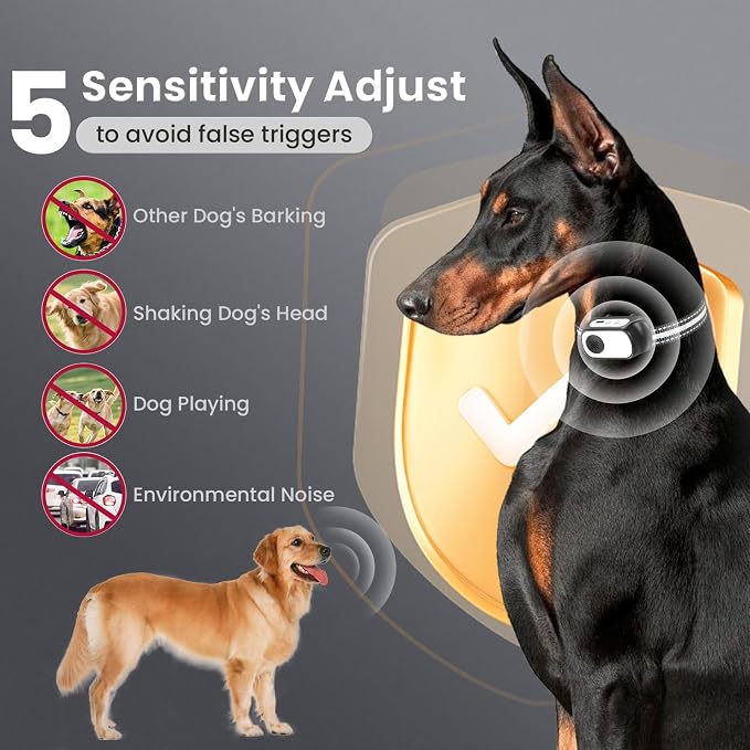 Dog Bark Collar for Large Medium Small Dogs, Rechargeable Smart Bark Collar, Anti Barking, Humane Dog Training Device with 5 Adjustable Sensitivity Beep Vibration
