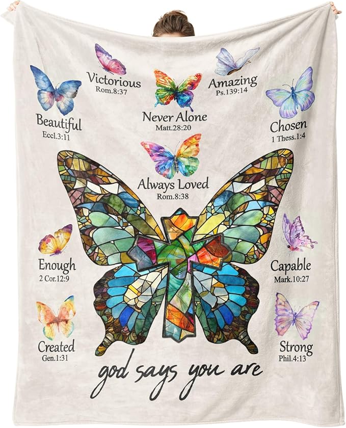 Christian Gifts for Women, Christian Blanket with Butterflies, Religious Gift for Woman, Inspirational Bible Verse Blankets Throws Spiritual Gift for Women Birthday Christmas 80"x60"