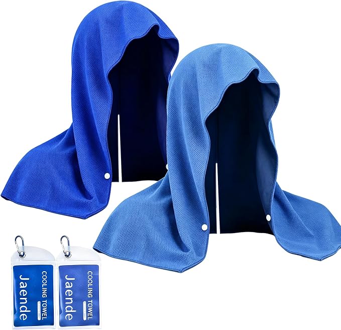 Jaende 2Pack Cooling Hoodie Towel, UPF 50+ Sun Protection Ice Towel, Instant Cooling Towels for Neck and Face, Perfect for Sports, Gym, Workout, Yoga, Running & Hot Weather