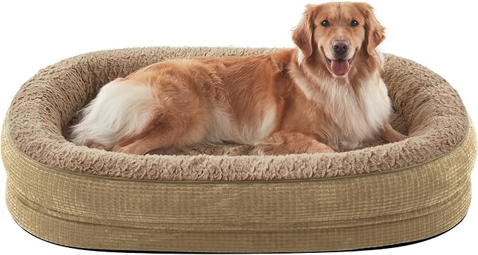 JOEJOY Orthopedic Dog Beds Large Sized Dog, XL Egg-Crate Memory Foam Pet Couch Bed with Bolster Sides, Waterproof Lining, Removable Washable Cover & Non-Slip Bottom, Light Brown