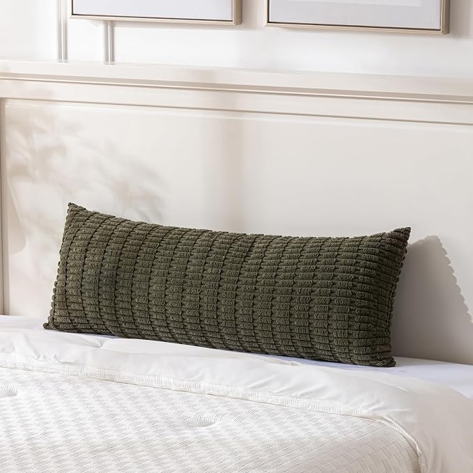 Fancy Homi Decorative Throw Pillow Covers for Bed Couch Bedroom Bench, Soft Corduroy Solid Pillow Case, Rustic Farmhouse Boho Room Decor,54" x 20" (Pack of 1),Olive Green