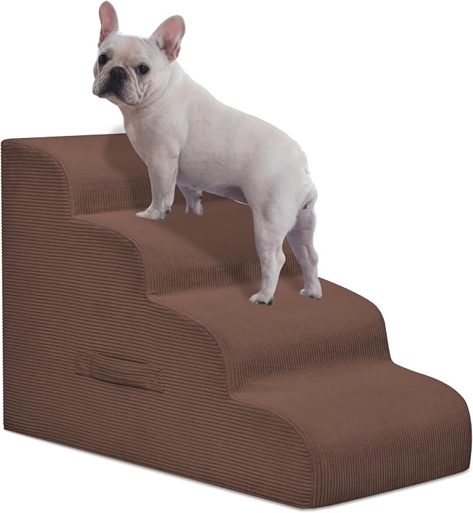 Mesa Lemon 4 Step Dog Stairs Pet Ramp for High Beds, Sofas and Cars | High Density Foam, Non-Slip Bottom, Removable Washable Cover, Portable Handle, Holds Up to 50 lbs, 20 Inch Height