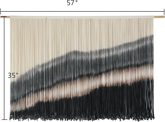 Jakalin Macrame Wall Hanging Black Dip Dye Fiber Tapestry Handmade 57"x35" | Fiber Yarn Wall Art,Craftsmanship,Hand-dip Dyed, Boho Style to Bedrooms, Living Rooms, Nursery ,Couch,or Entryways.