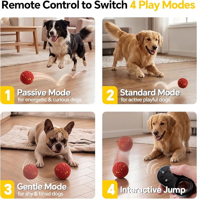 Interactive Dog Toys with Remote Control,Active Rolling Balls with 3 Play Modes, Auto-Moving, Bouncing, High-Resilience E-TPU Chew Resistant IPX6 Waterproof Indoor&Outdoor Use, Toys Dogs