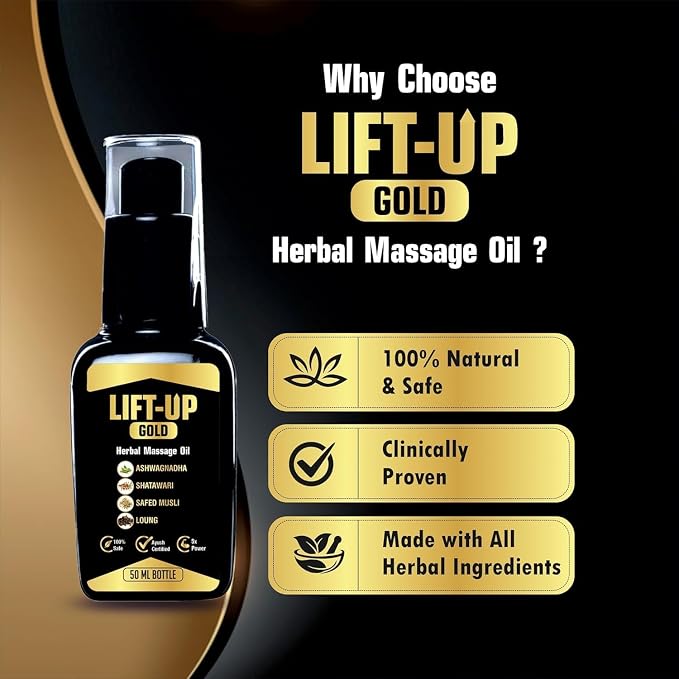 Lift UP Gold Lift Up Massage Oil for Men Enhancer Ayurvedic Massage Oil for Men 50 Ml Performance Oil restores Energy & Hardens The Relaxing Muscles Ashwagandha, Safed Musli, Shatawar, Loung