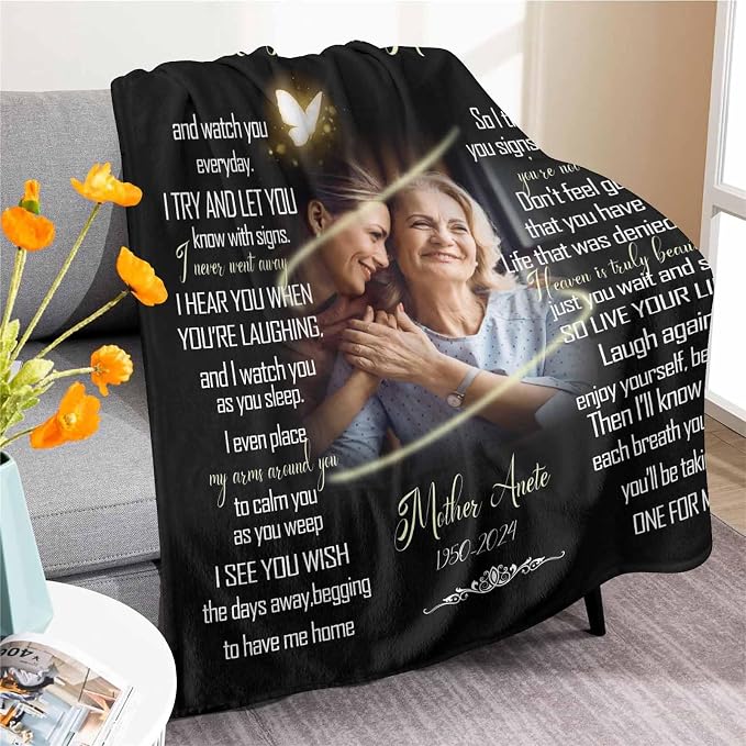 Custom Memorial Blanket with Photo - Sympathy Gift for Loss of Loved One