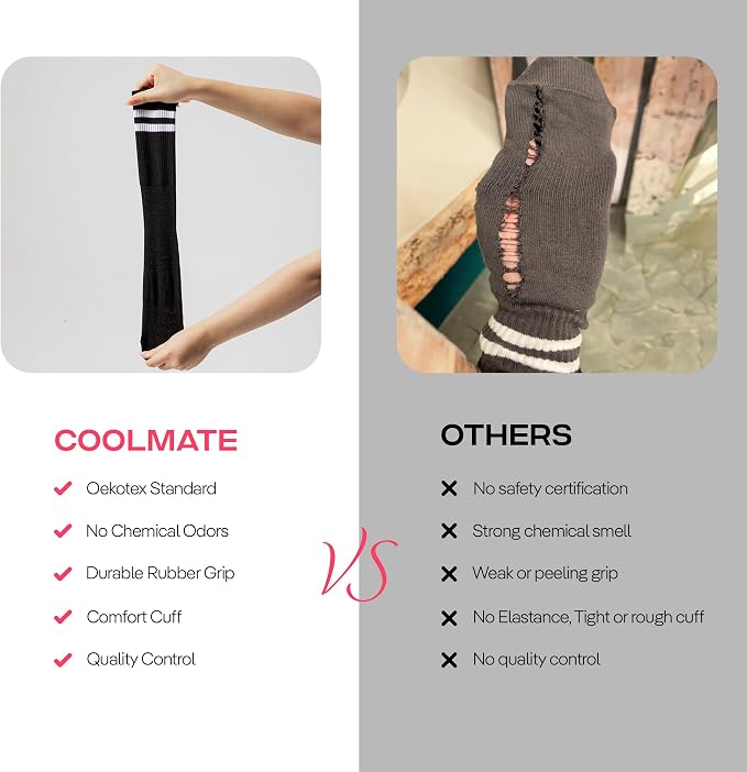 COOLMATE Pilates Socks with Grips for Women, Yoga Socks, Crew Non Slip Women for Barre, Pilates Gifts for Women