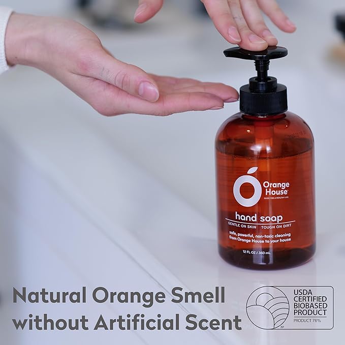 ORANGE HOUSE Liquid Hand Soap with Natural Food-Grade Orange Oil, Fresh Smell, 12 Fl Oz (6 Pack)