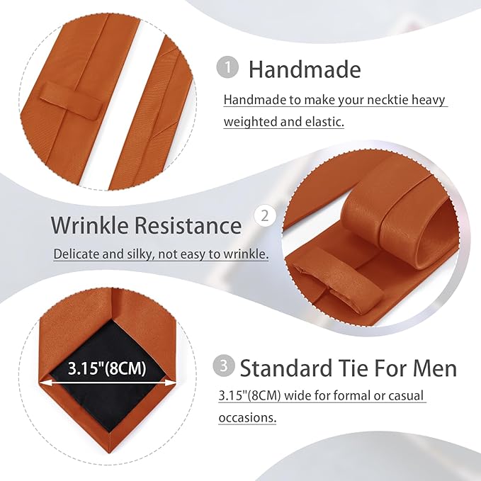 Black Tie Set in Gift Box Mens Solid Color 3.15" (8CM) Black Necktie and Pocket Square Set
